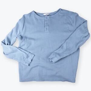 R + R Blue Kids Henley Waffle Knit Thermal Shirt L